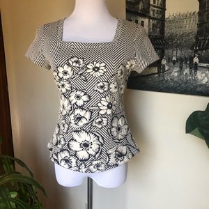 Maeve by Anthropology floral print + chevron top